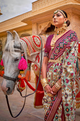 Contrasting Multi colour Patola Saree on silk With Elegant Gold Print | Contrasting saree | Patola Print Saree | Designer Saree